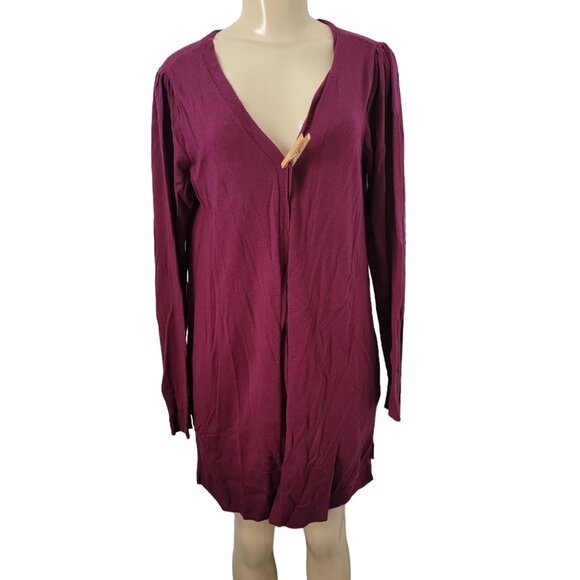 Kaari Blue Sweaters - Kaari Blue Wine Red Longline Long sleeve Knit Cardigan